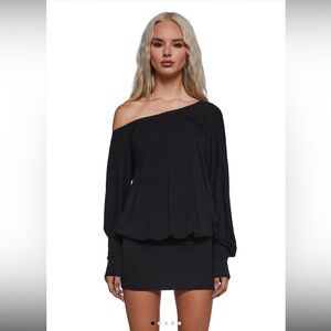 NWT Dolls Kill Off-Shoulder Black Long Sleeve Mini Dress